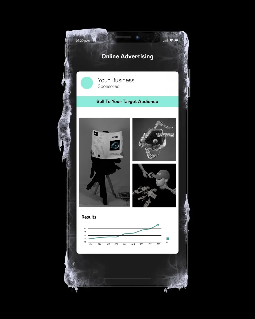 Frozen Mobile screen with a Snippet of an Ad inside